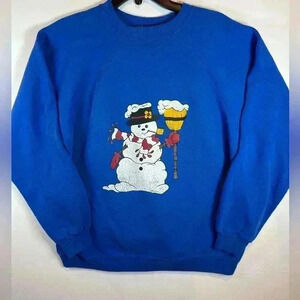 VTG Hanes Sport Snowman Winter crew neck sweatshirt size XL USA made **stain**